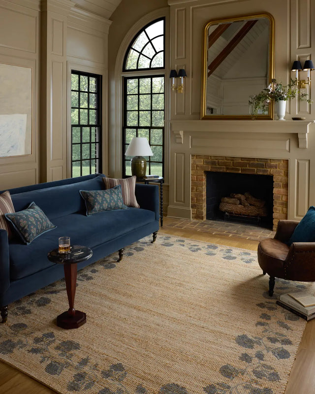 Chris Loves Julia x Loloi Rue RUE-05 Natural / Denim Rug - room scene 3