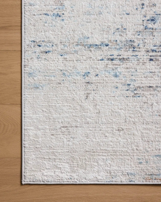 Loloi Townes TOW-04 Ivory / Sky Rug - corner on wood