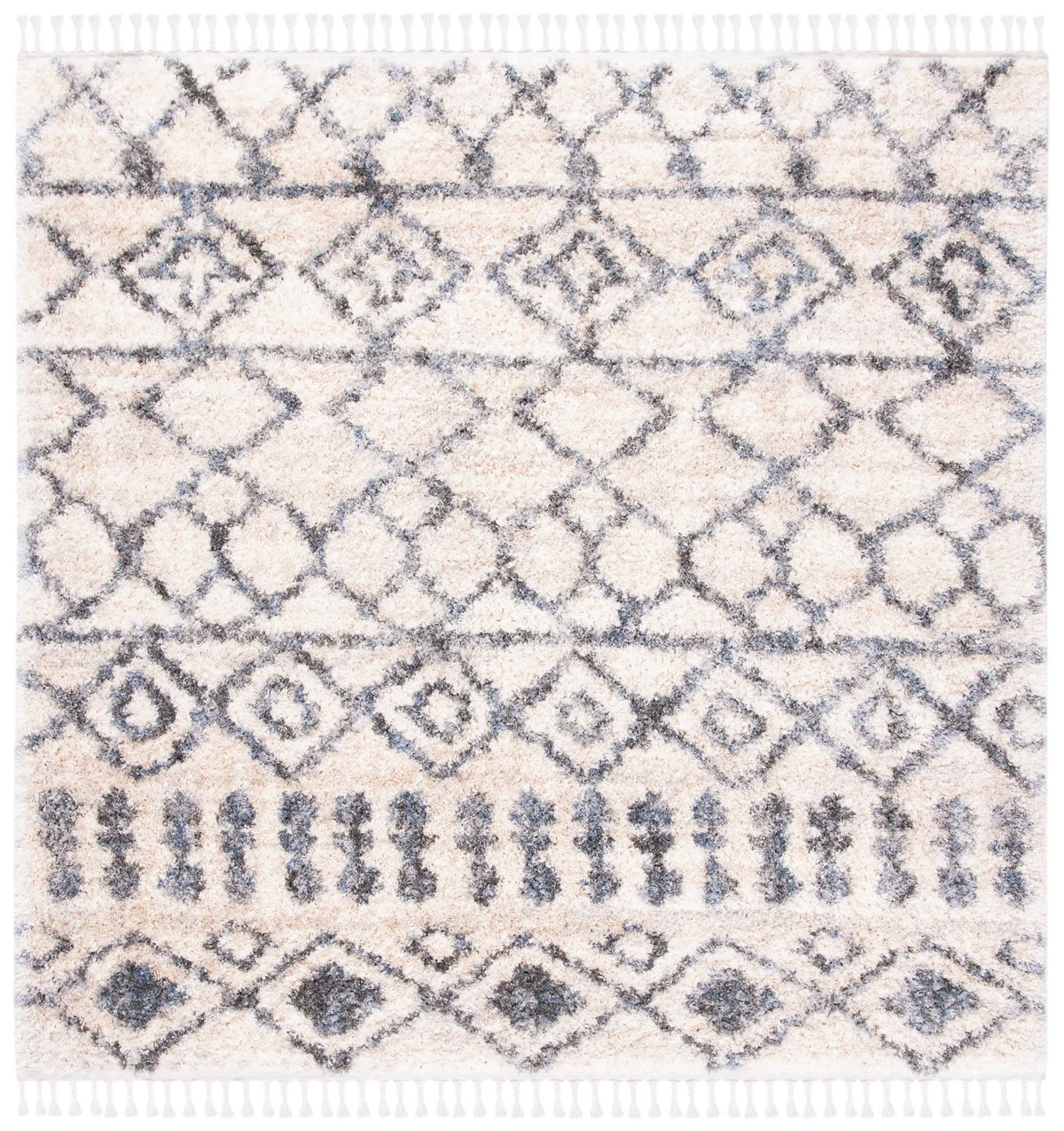 Safavieh Berber Fringe Shag 6'-7" x 6'-7" Rug in Cream / Grey
