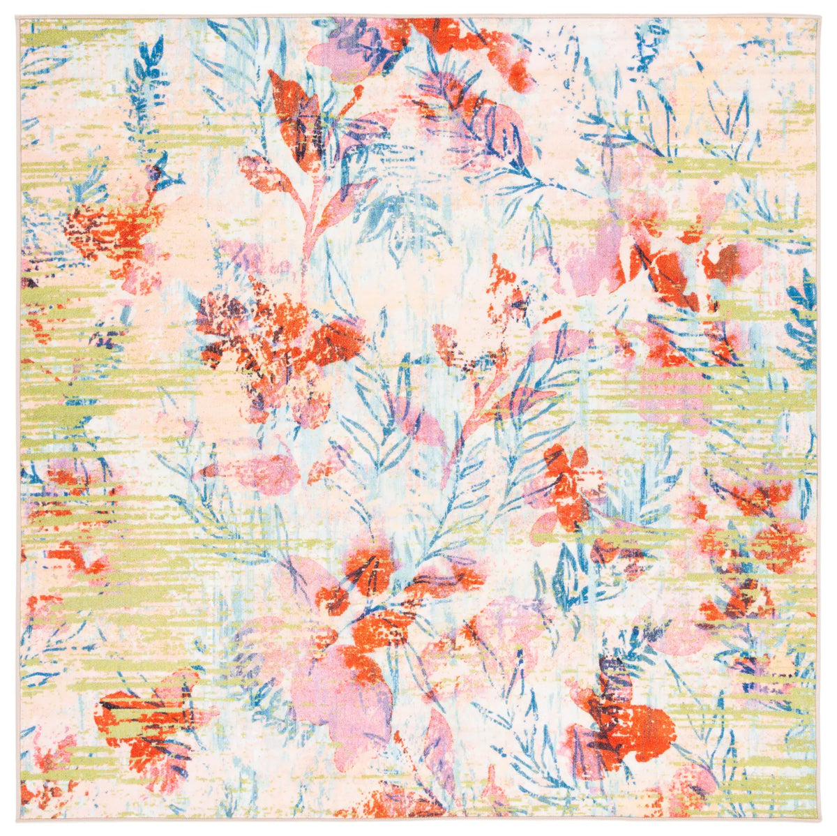 Safavieh Paint Brush 6'-7" x 6'-7" Rug in Blue / Blush Pink