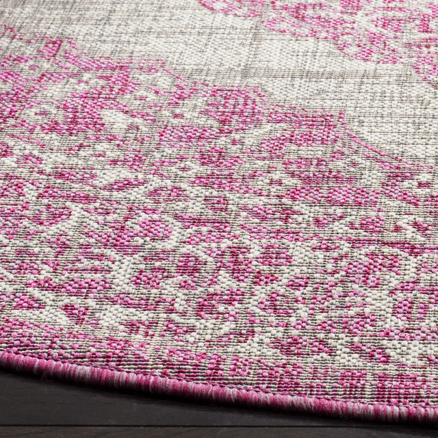 Safavieh Courtyard 5'-3" x 5'-3" Rug in Light Grey / Fuchsia