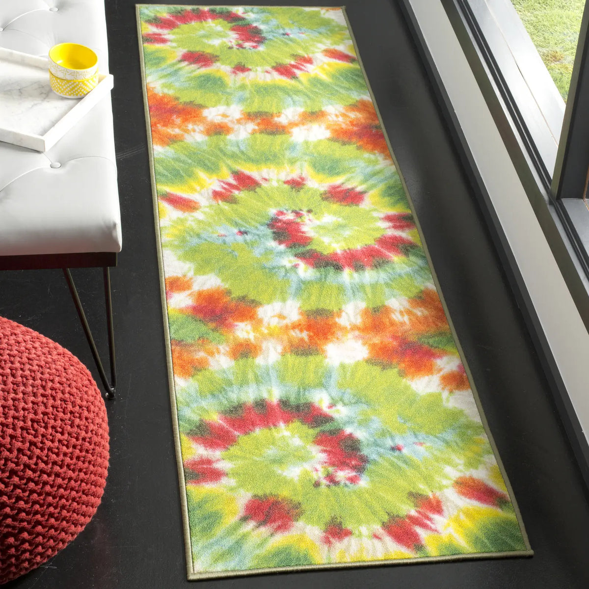 Safavieh Paint Brush 2'-2" x 8'-0" Rug in Green / Orange