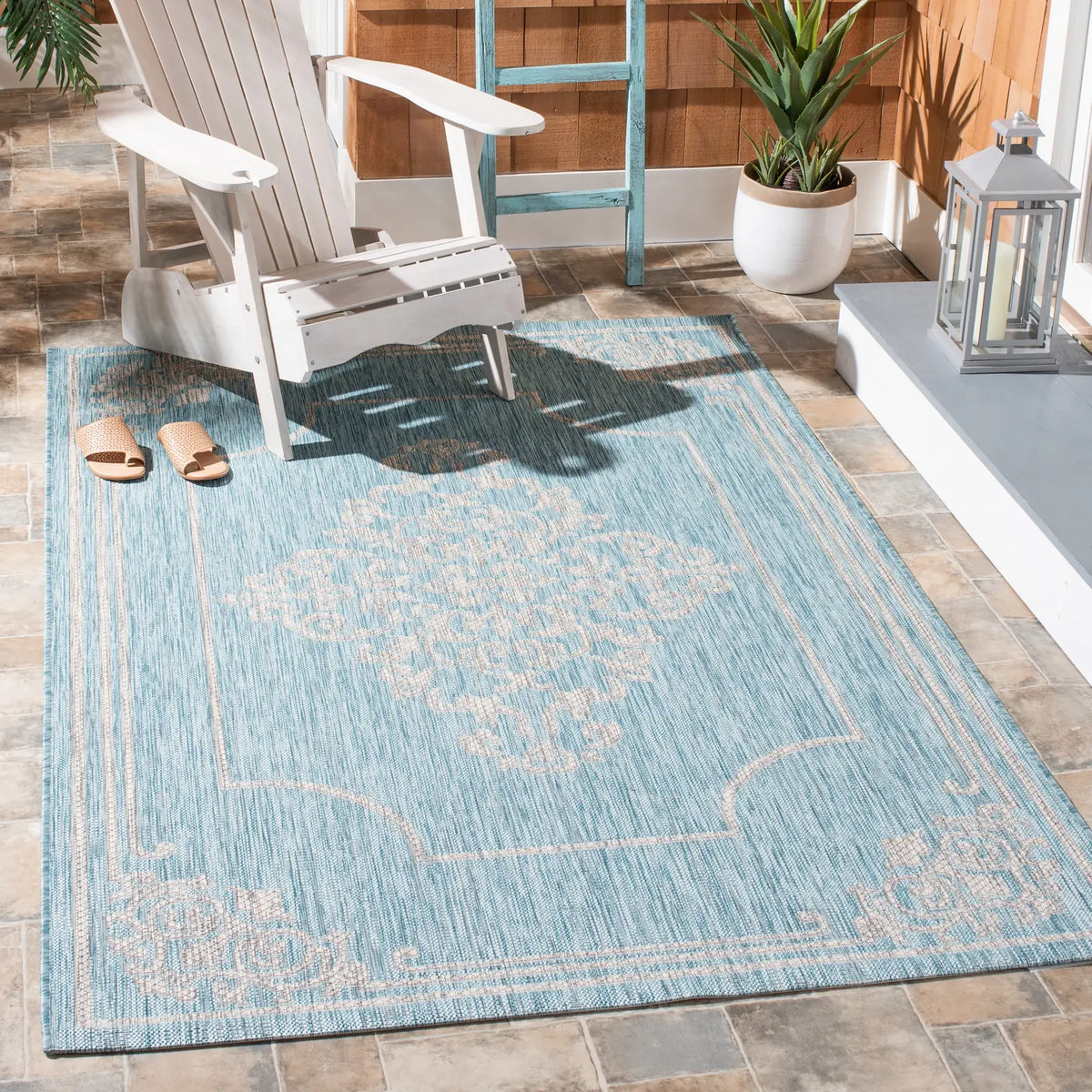 Safavieh Courtyard 5'-3" x 7'-7" Rug in Aqua / Grey