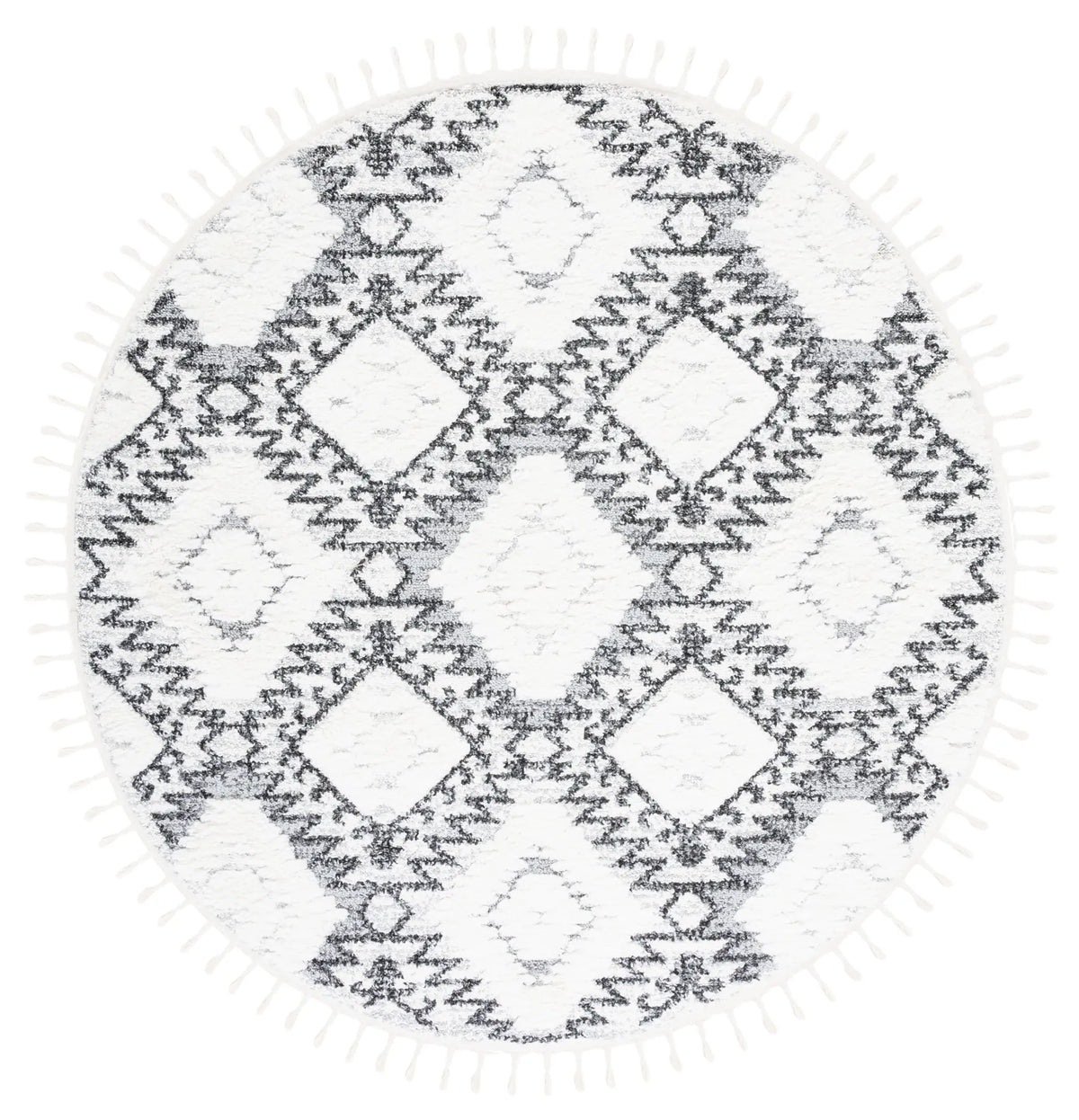 Safavieh Moroccan Tassel Shag 6'-7" x 6'-7" Rug in Ivory / Grey