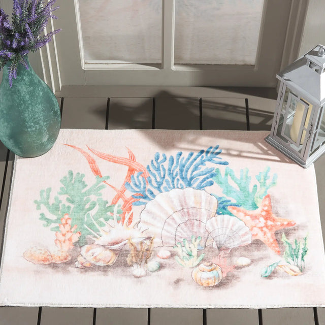 Safavieh Door And Kitchen Mat 2'-0" x 3'-0" Rug in Peach / Green