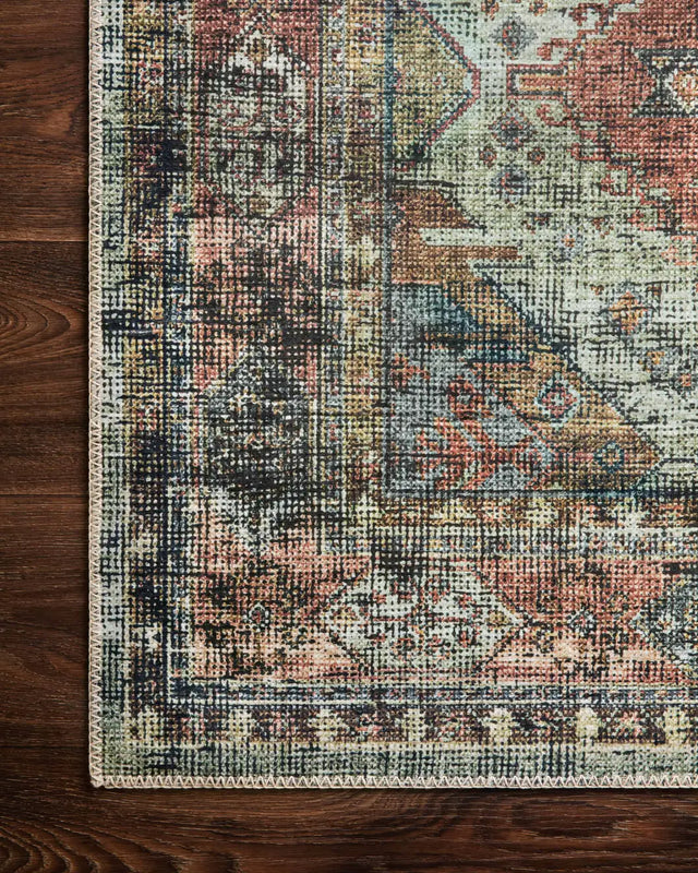 Loloi Skye Sky-06 Apricot/Mist Rugs - corner on wood