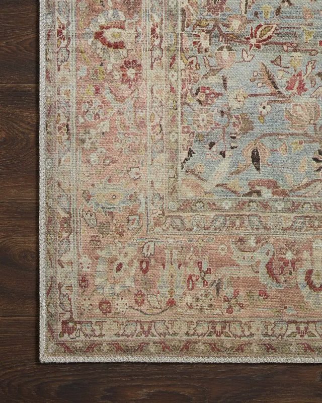 Loloi Adrian Adr-06 Ocean/Clay Rug - corner on wood