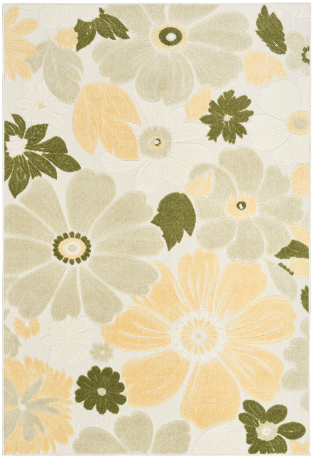 Nourison Aloha ALH42 Machine Made Ivory, Green Rug