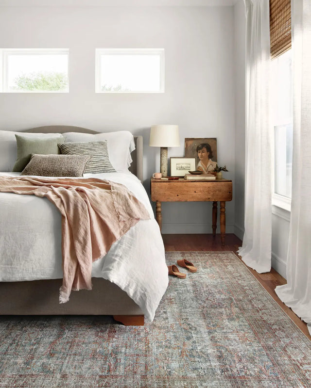 Chris Loves Julia x Loloi Jules 5-Jul Lagoon / Brick Rug - room scene 1