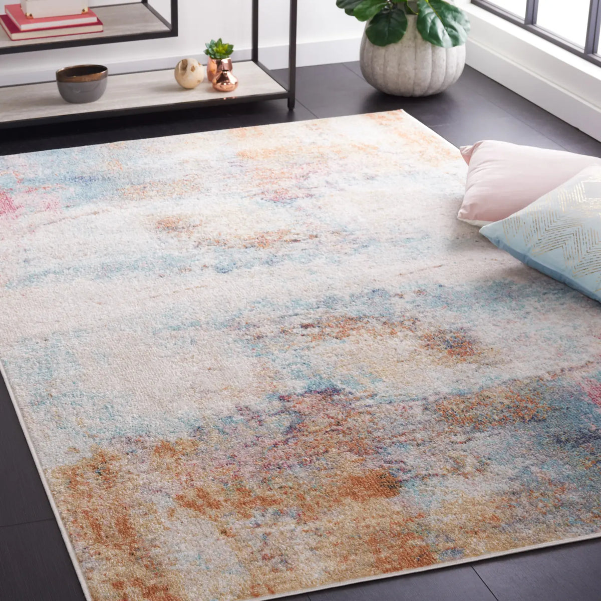 Safavieh Phoenix 500 4'-5" x 6'-5" Rug in Aqua / Gold Rose