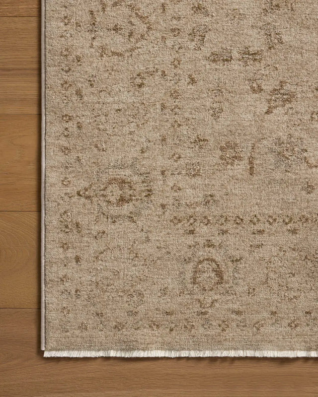 Loloi Haywood HYD-02 Sand / Natural Rug - corner on wood
