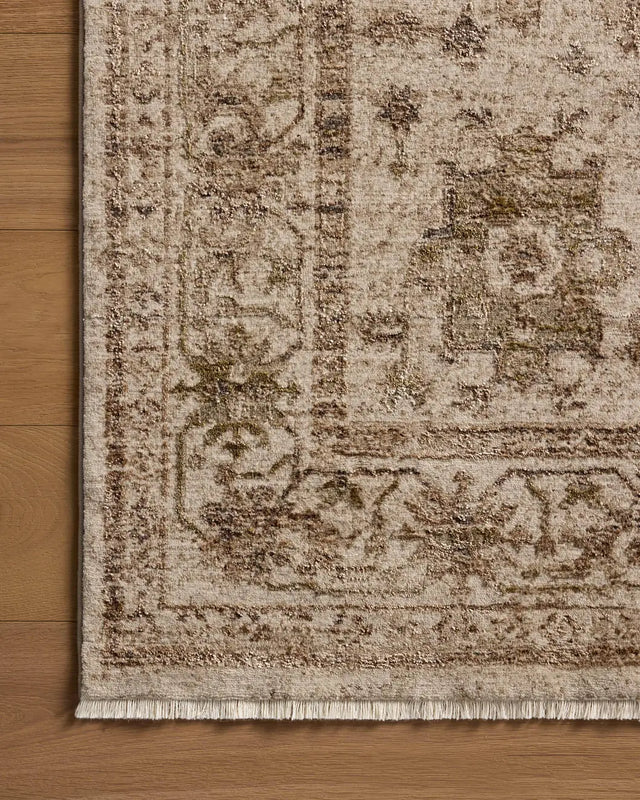 Loloi Haywood HYD-04 Ivory / Taupe Rug - corner on wood
