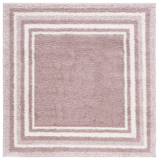 Safavieh Border & Stripe Shag 200 6'-7" x 6'-7" Rug in Pink / Ivory