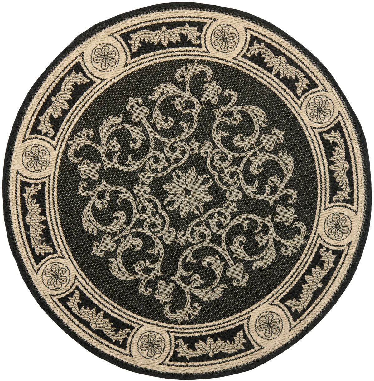 Safavieh Courtyard 5'-3" x 5'-3" Rug in Black / Sand