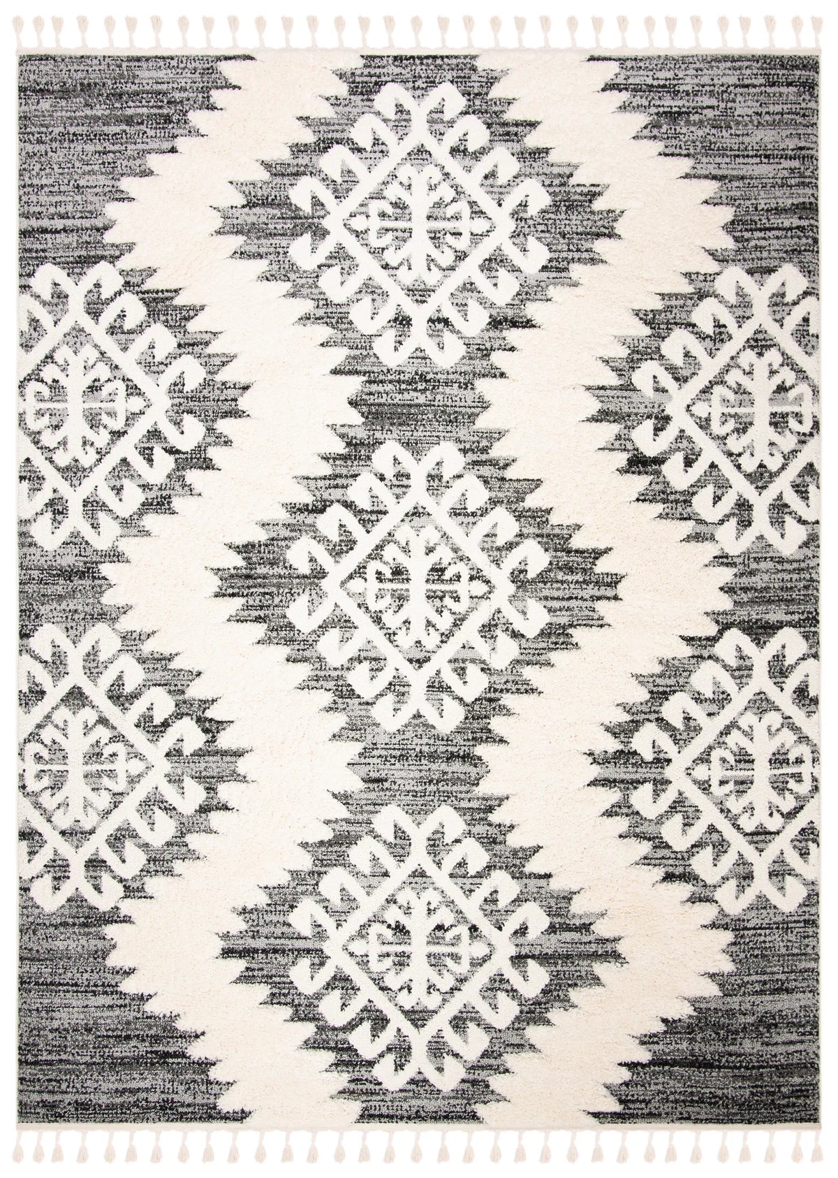 Safavieh Moroccan Tassel Shag 10'-0" x 14'-0" Rug in Ivory / Grey