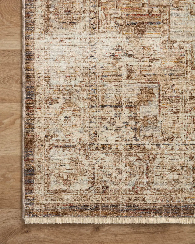 Loloi Sorrento Sor-03 Mocha/Multi Rug - corner on wood