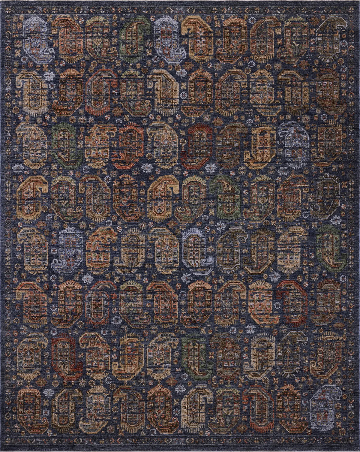 Loloi Winchester WNC-04 Traditional Power Loomed Navy, Multi Rug - main flat