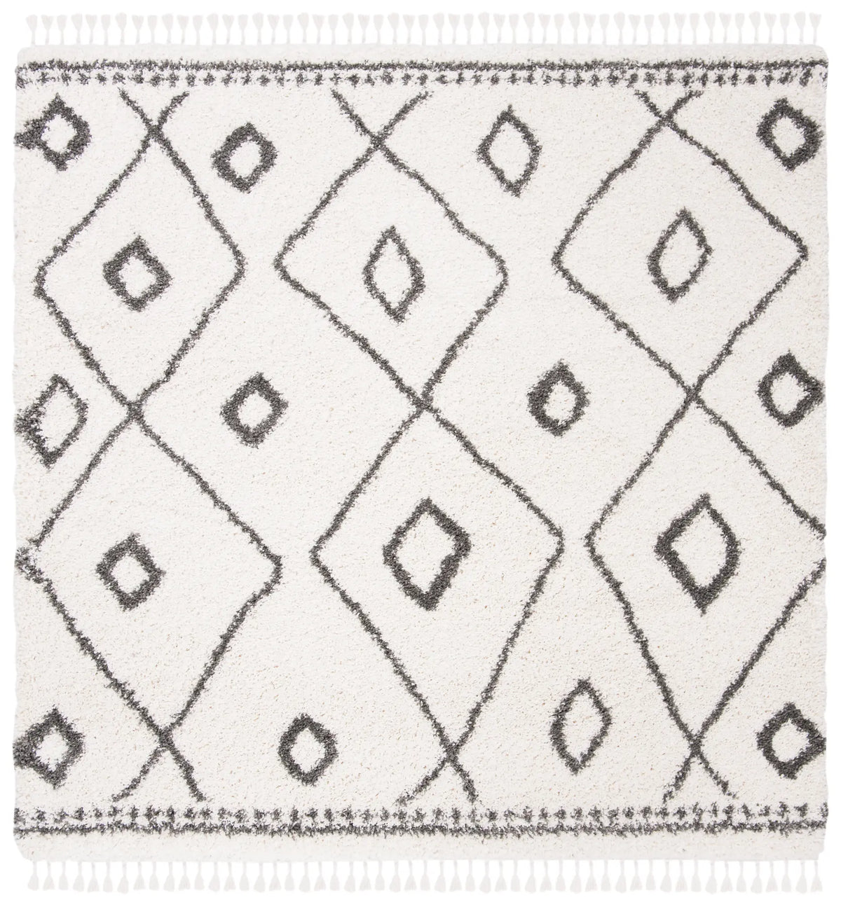 Safavieh Moroccan Fringe Shag 6'-7" x 6'-7" Rug in Ivory / Grey