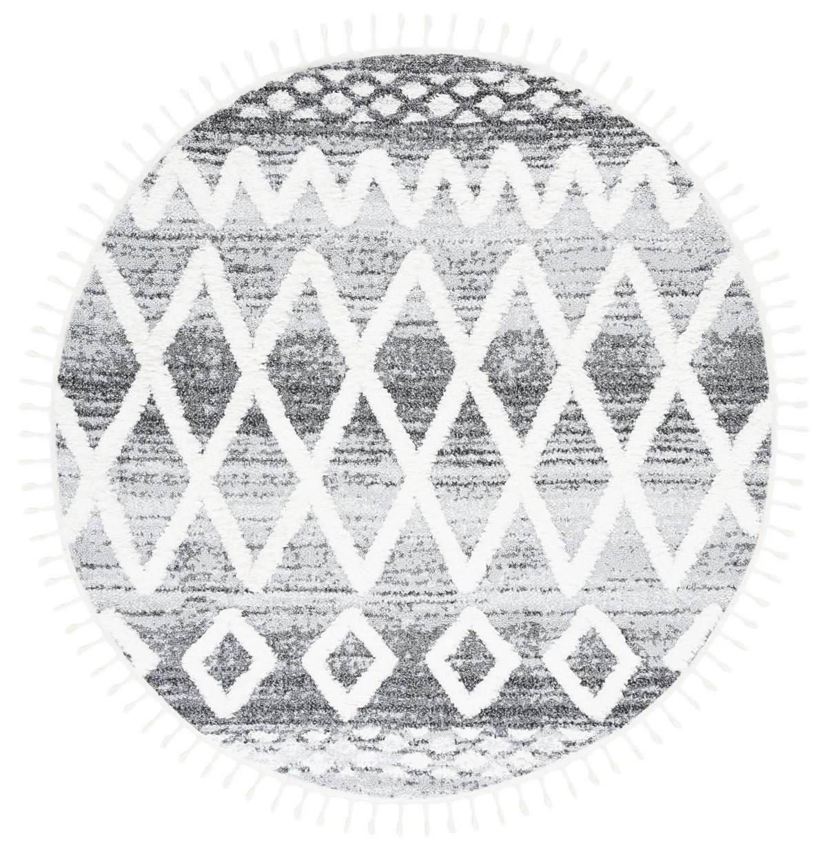Safavieh Moroccan Tassel Shag 6'-7" x 6'-7" Rug in Grey / Ivory