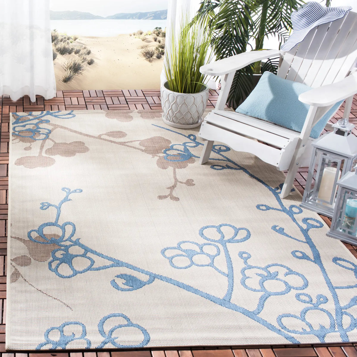 Safavieh Courtyard 4'-0" x 5'-7" Rug in Natural Brown / Blue