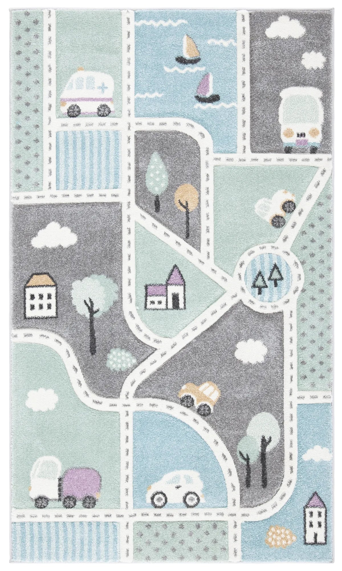 Safavieh Carousel Kids 100 3'-3" x 5'-3" Rug in Grey / Light Blue