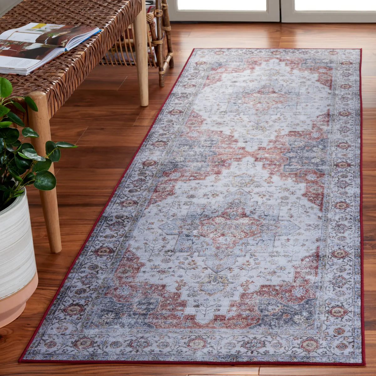 Safavieh Tucson 2'-6" x 10'-0" Rug in Light Blue / Rust