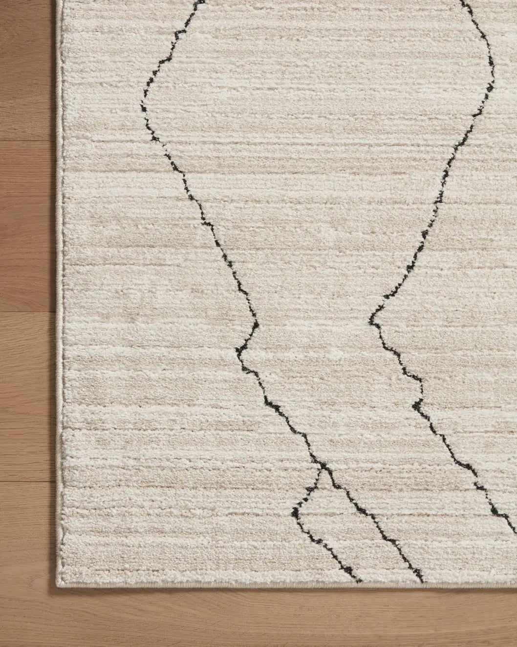 Loloi Darby Dar-03 Sand/Charcoal Rug - corner on wood
