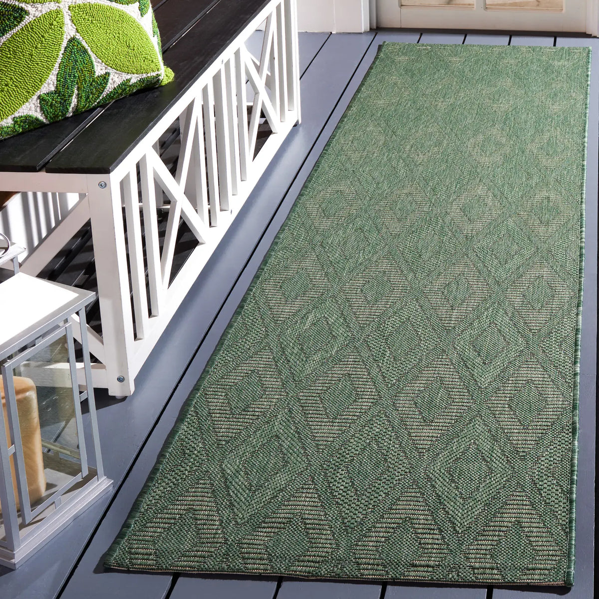 Safavieh Courtyard 2'-3" x 8'-0" Rug in Dark Green / Beige
