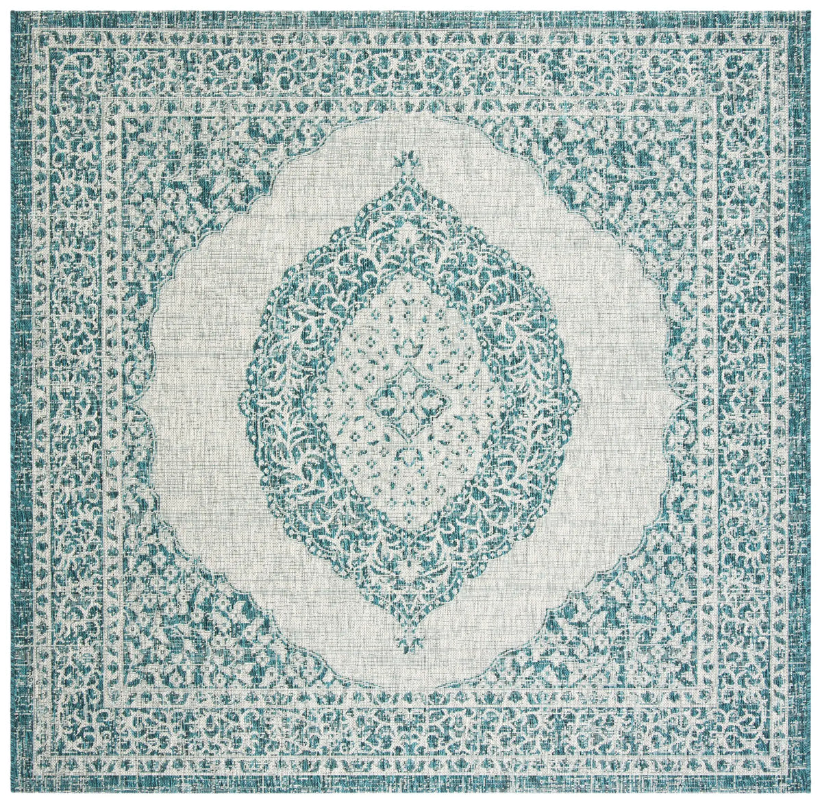 Safavieh Courtyard 6'-7" x 6'-7" Rug in Light Grey / Teal