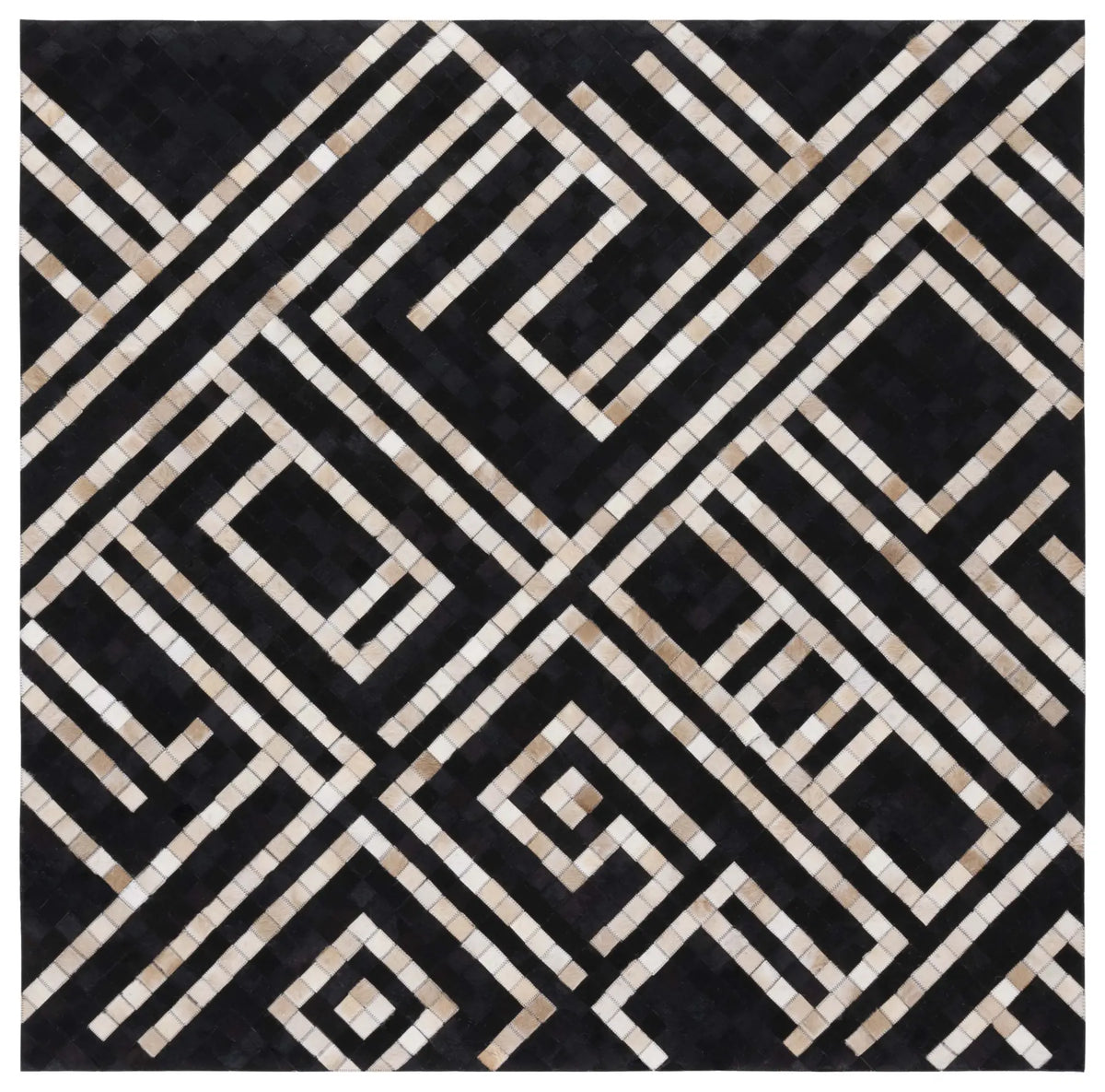 Safavieh Studio Leather 6'-0" x 6'-0" Rug in Black / Ivory