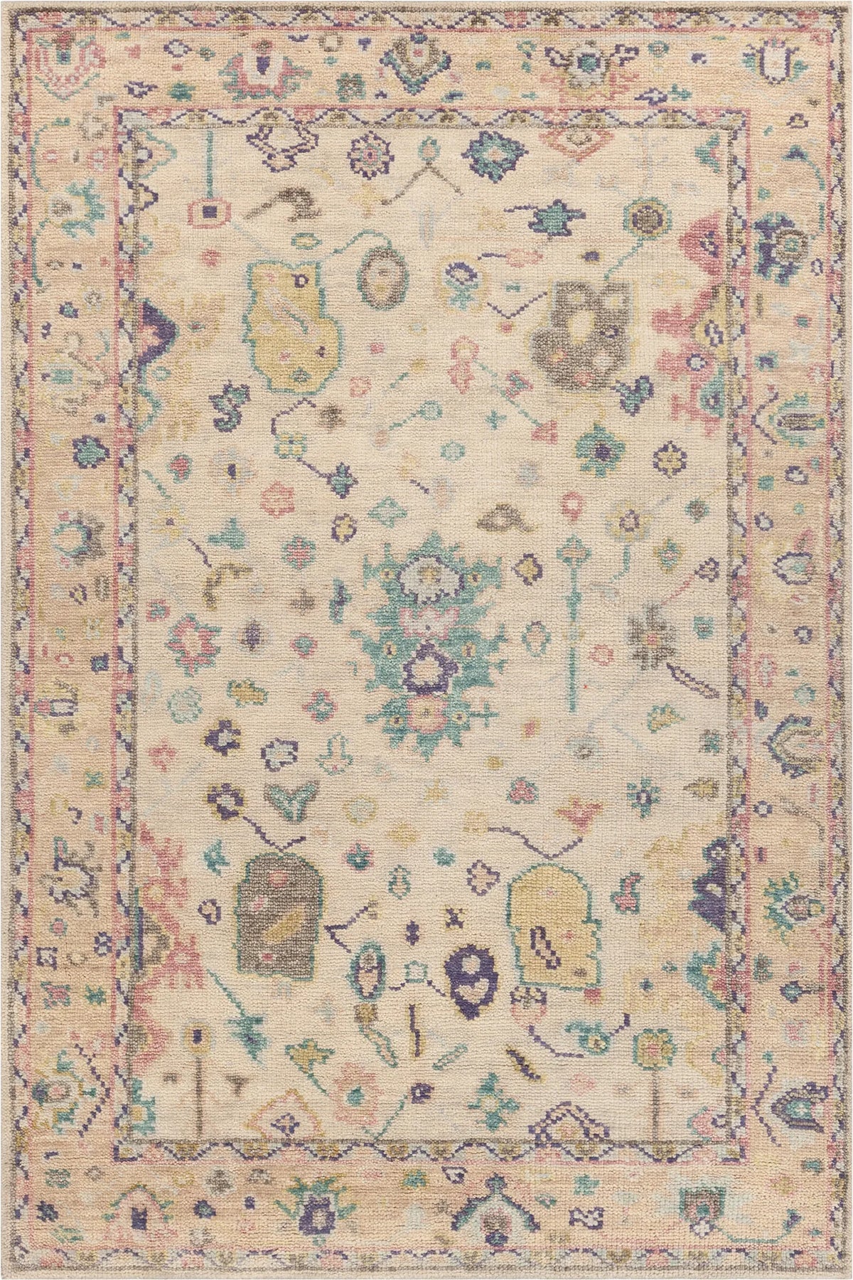 Chandra Wendi WEN-58101 Ivory / Tan / Green / Multi rug, flat view