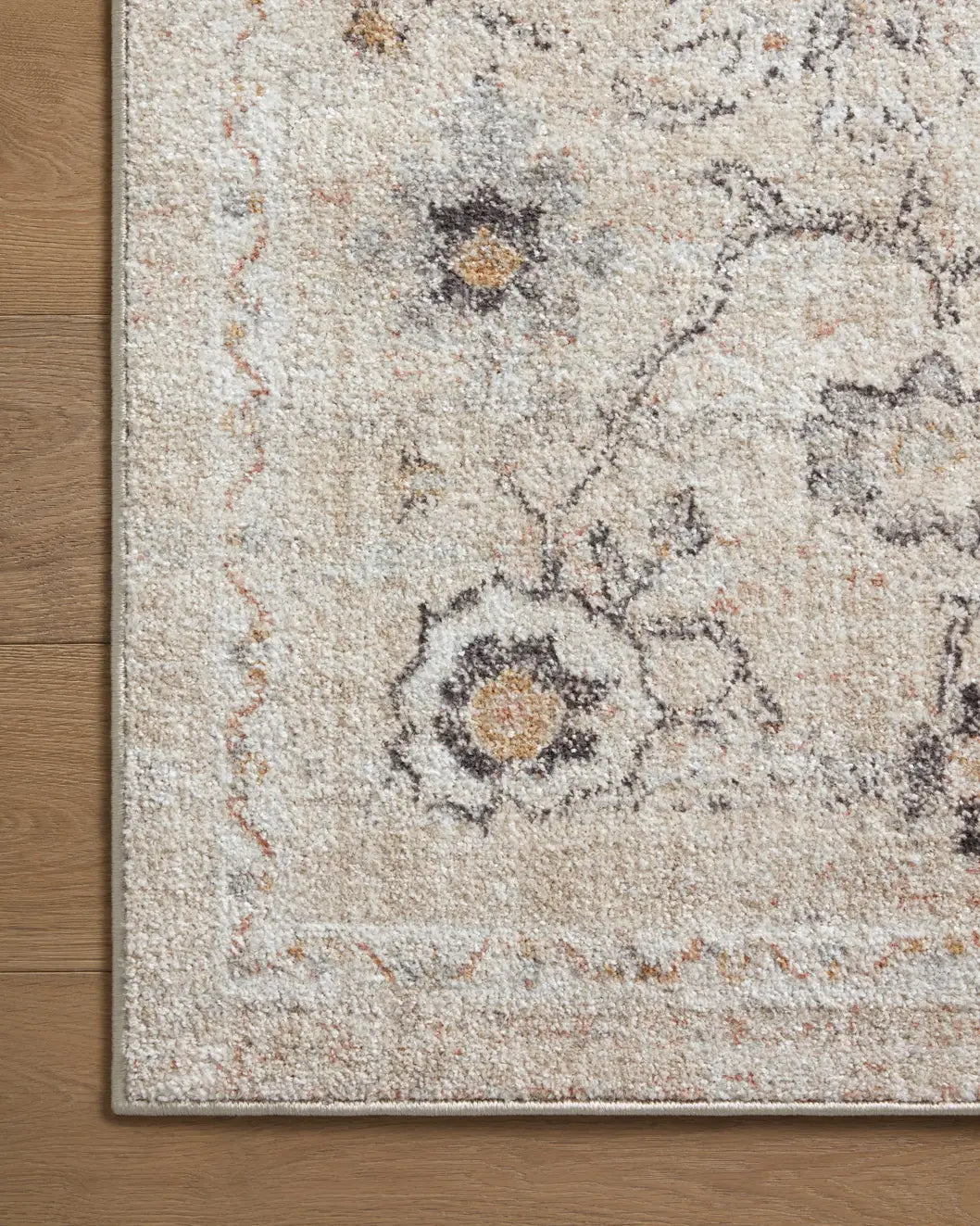 Loloi Monroe Mon-04 Natural/Multi Rug - corner on wood