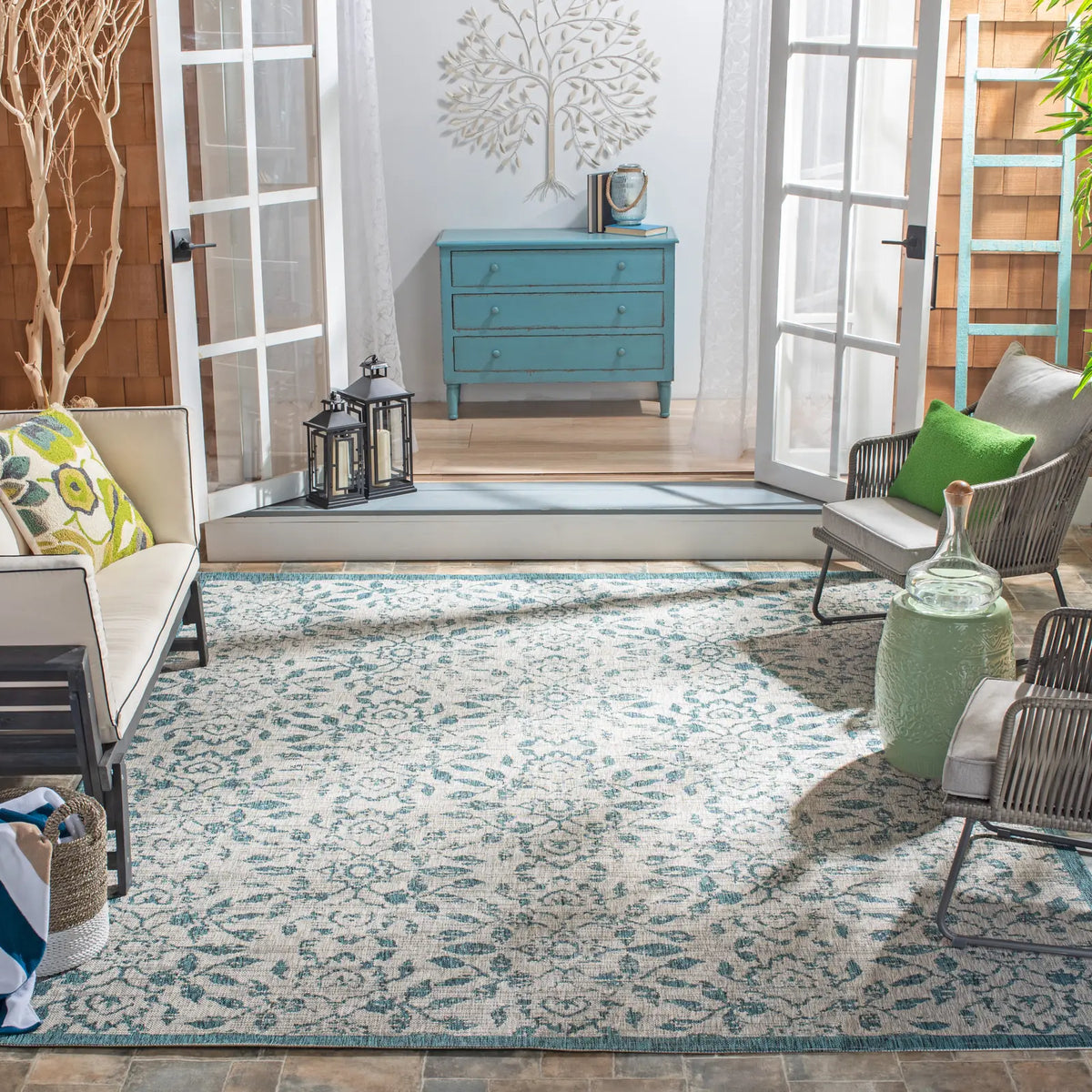 Safavieh Courtyard 6'-7" x 9'-6" Rug in Grey / Blue