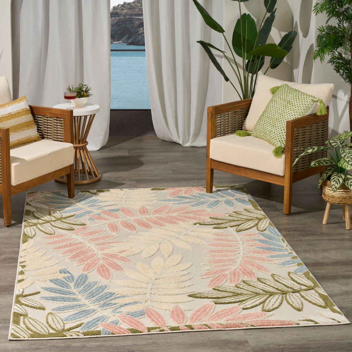 Nourison Aloha ALH18 Machine Made Ivory, Rose Rug