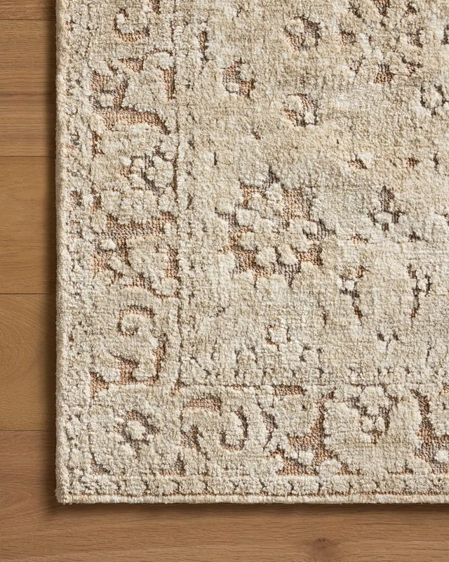 Loloi Percival PCV-04 Natural / Salmon Rug - corner on wood