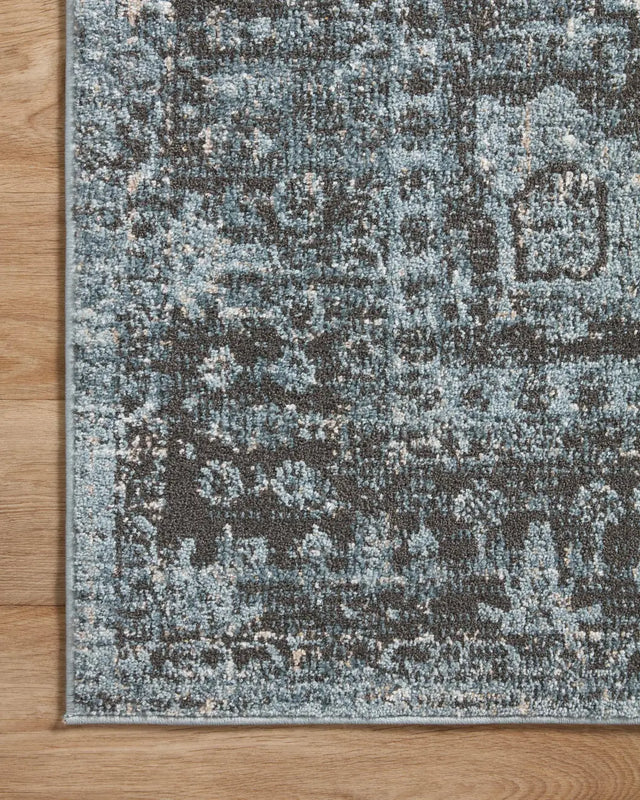 Loloi Odette Odt-08 Sky/Charcoal Rug - corner on wood