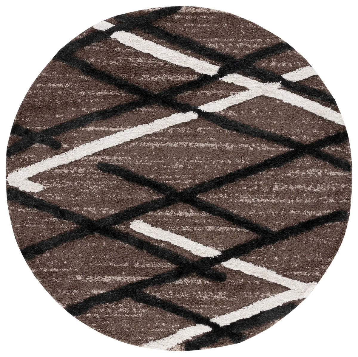 Safavieh Hi-Lo Shag 6'-7" x 6'-7" Rug in Brown / Ivory Charcoal