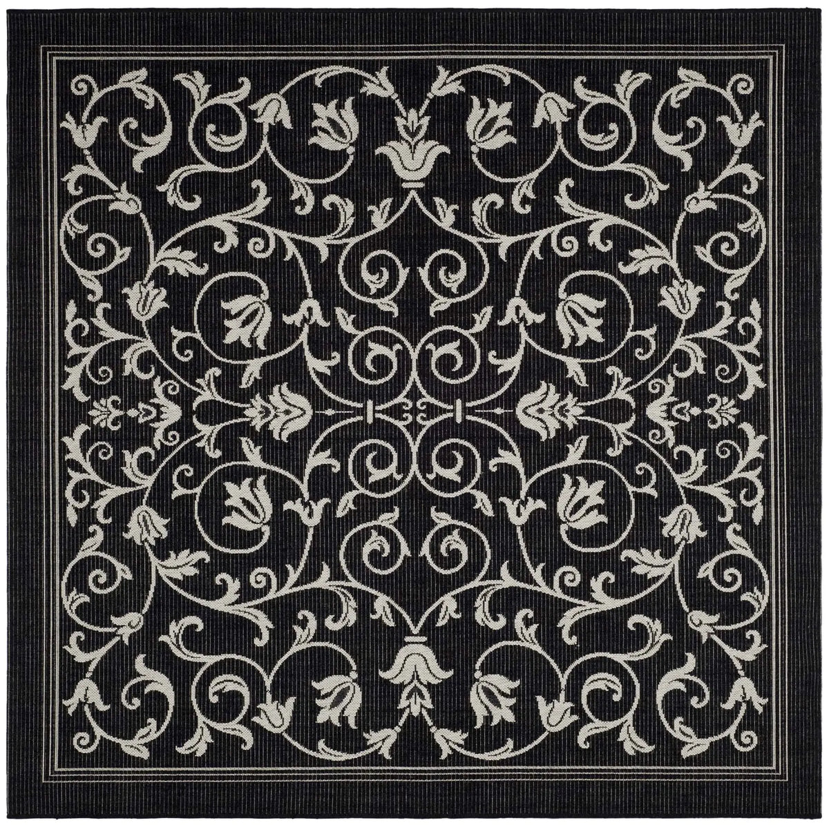 Safavieh Courtyard 6'-7" x 6'-7" Rug in Black / Sand