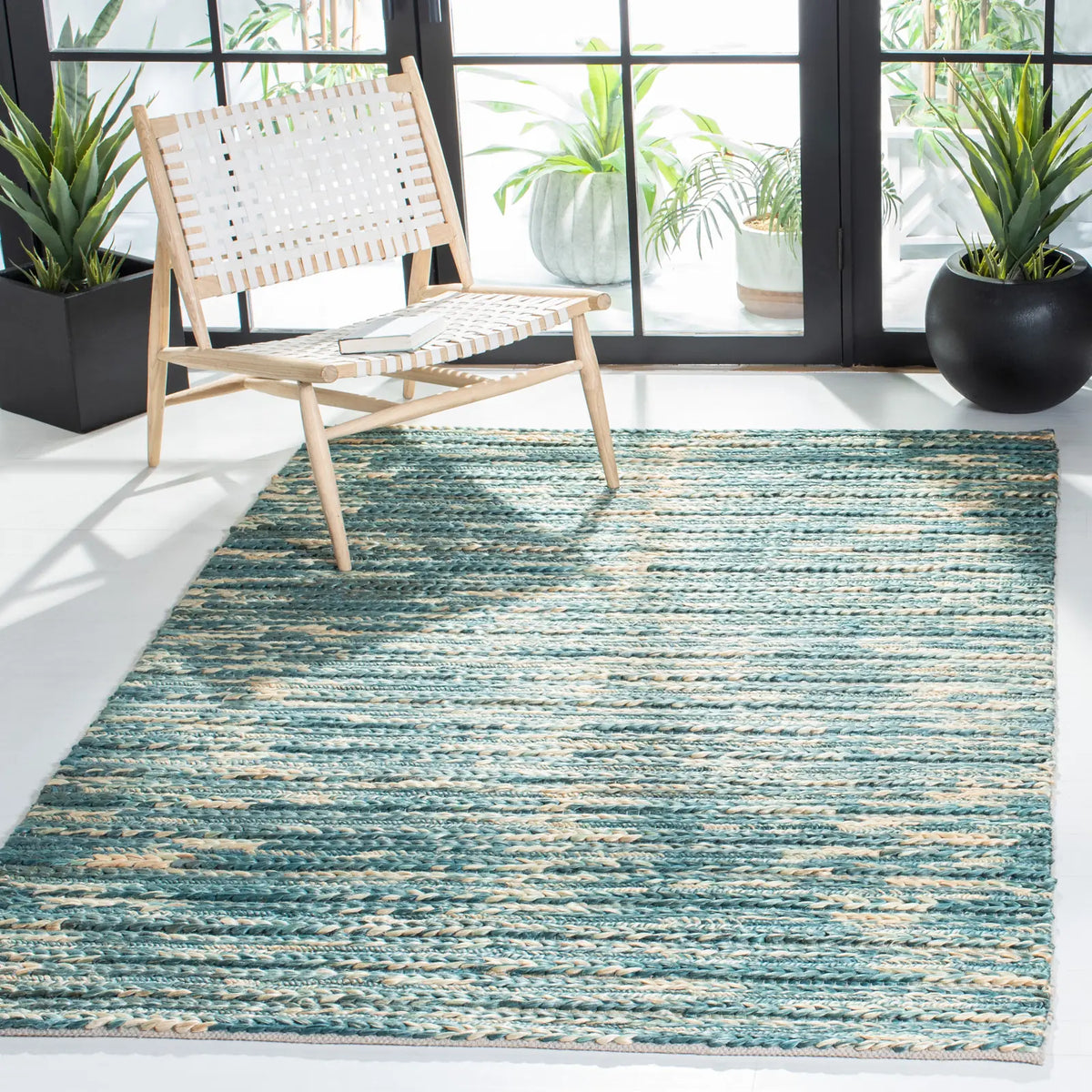 Safavieh Natural Fiber 4'-0" x 6'-0" Rug in Dark Green / Natural