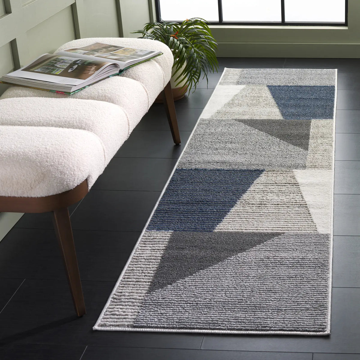 Safavieh Pyramid 2'-2" x 8'-0" Rug in Ivory / Grey Navy