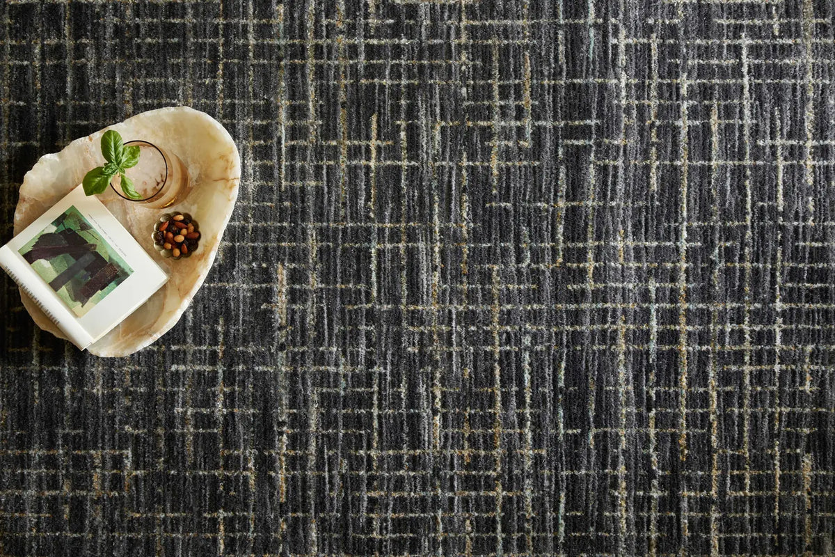 Loloi Soho Soh-01 Onyx/Silver Rug - styled aerial 1