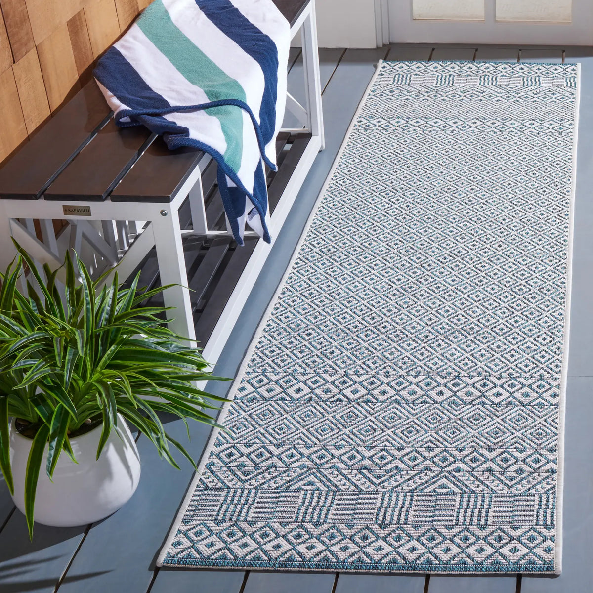 Safavieh Courtyard 2'-3" x 8'-0" Rug in Ivory / Aqua