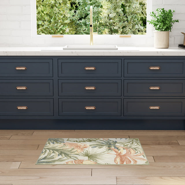 Nourison Aloha ALH43 Machine Made Ivory, Green Rug