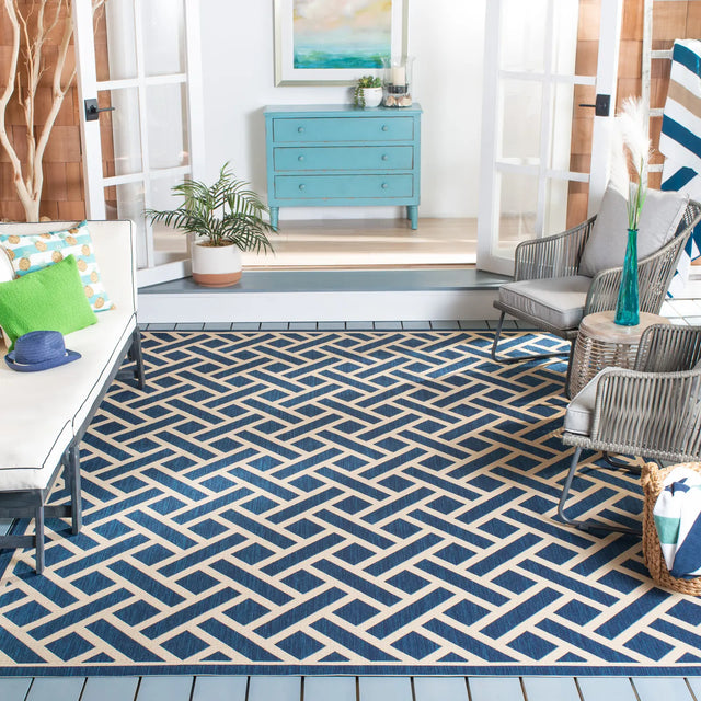 Safavieh Courtyard 6'-7" x 9'-6" Rug in Navy / Light Beige