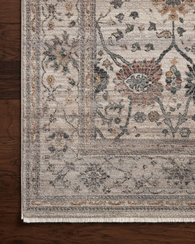 Loloi Lyra Lyr-04 Pebble/Multi Rug - corner on wood