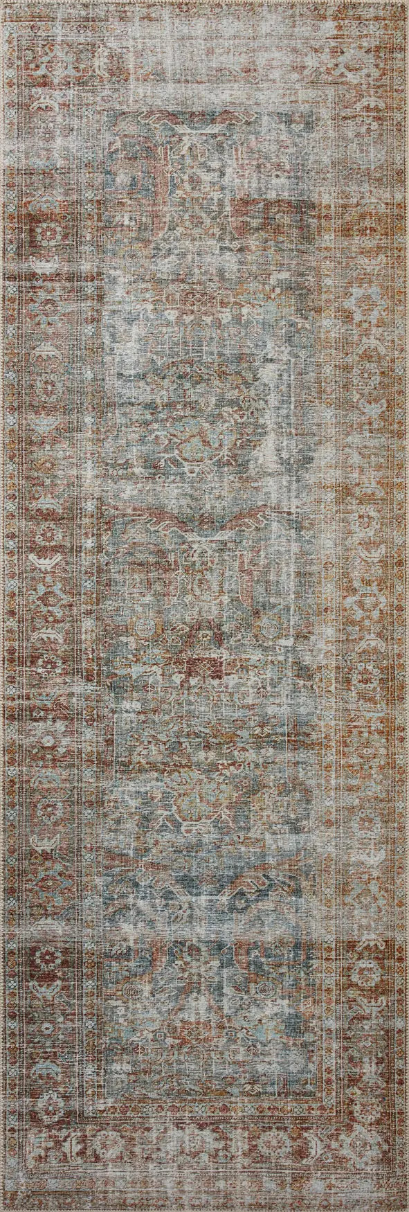 Chris Loves Julia x Loloi Jules 5-Jul Lagoon / Brick Rug - runner flat