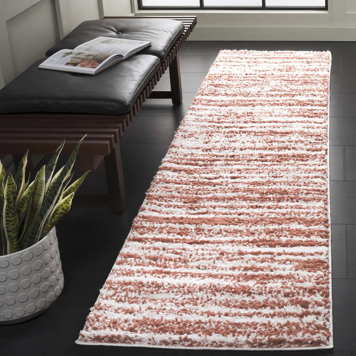 Safavieh Rumi Shag 2'-2" x 8'-0" Rug in Rust / Ivory