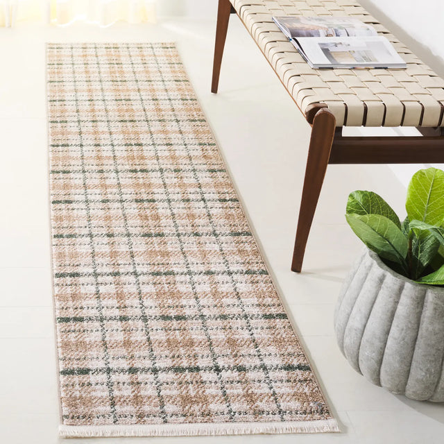 Safavieh Oxford Plaids 300 2'-0" x 8'-0" Rug in Beige / Green