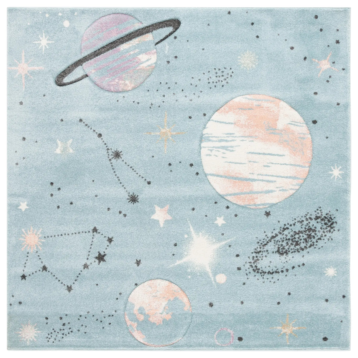 Safavieh Carousel Kids 100 5'-3" x 5'-3" Rug in Teal / Orange