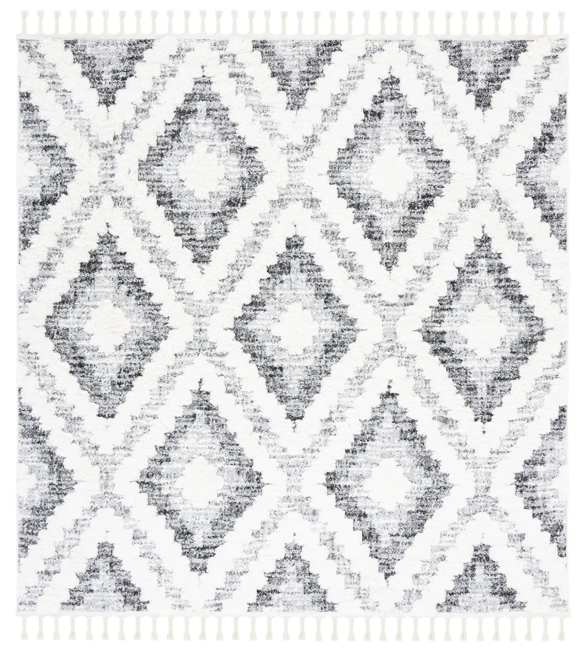 Safavieh Moroccan Tassel Shag 6'-7" x 6'-7" Rug in Ivory / Grey